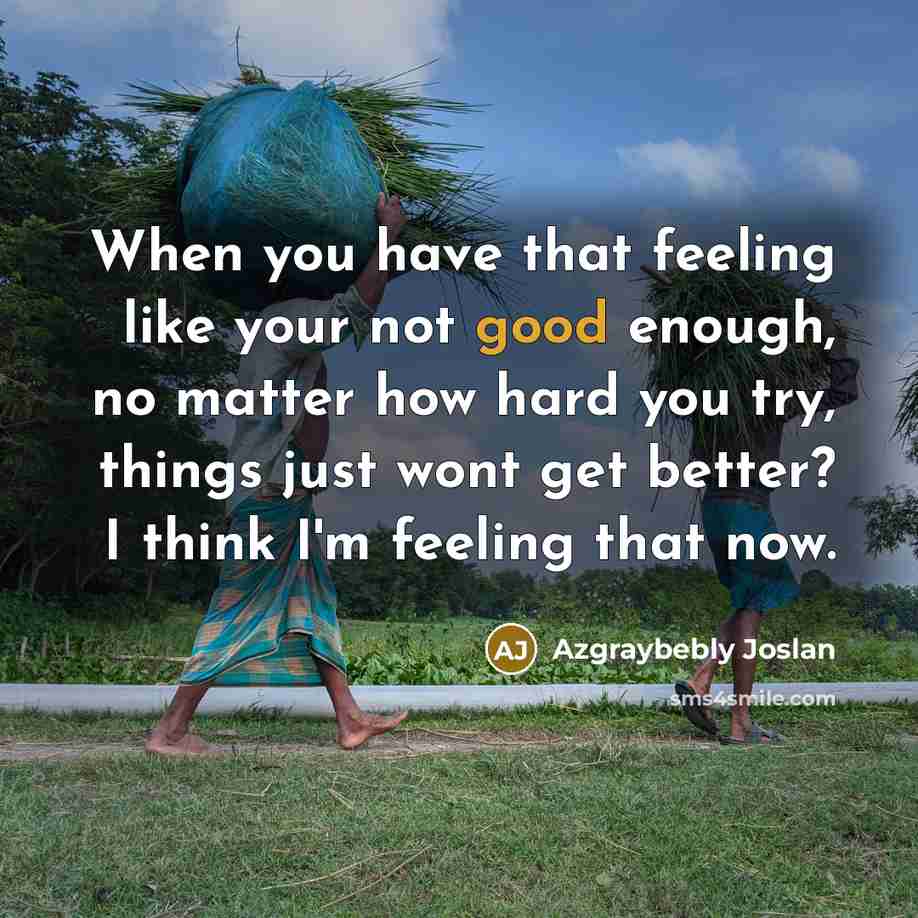 “When you have that feeling like your not good enough, no matter how hard you try, things just wont get better? I think I'm feeling that now.” quote by Azgraybebly Joslan