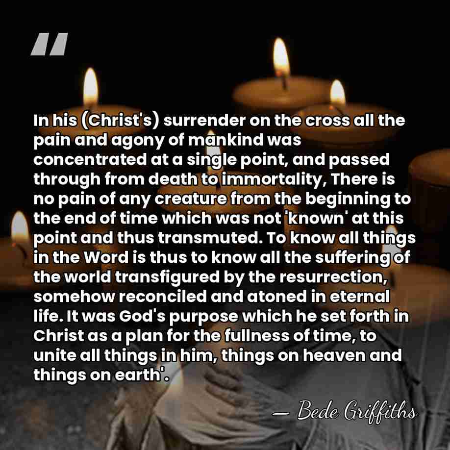 In his (Christ's) surrender on the cross all the pain and agony&hellip; - Bede Griffiths