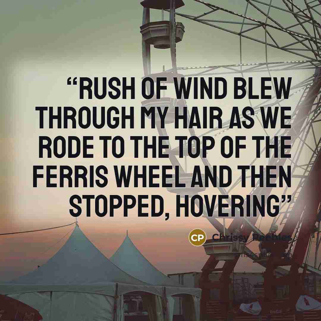 “rush of wind blew through my hair as we rode to the top of the Ferris wheel and then stopped, hovering” quote by Chrissy Peebles