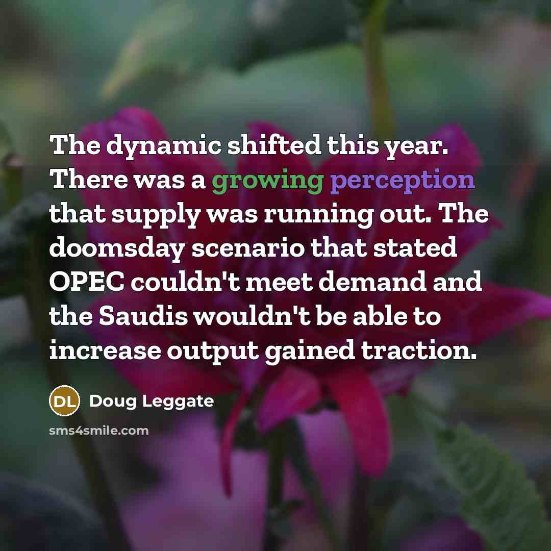 “The dynamic shifted this year. There was a growing perception that supply was running out. The doomsday scenario that stated OPEC couldn't meet demand and the Saudis wouldn't be able to increase output gained traction.” quote by Doug Leggate