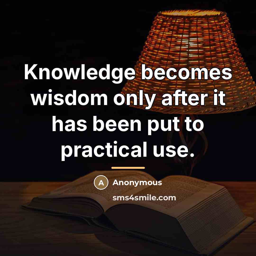 “Knowledge becomes wisdom only after it has been put to…” quote by Anonymous