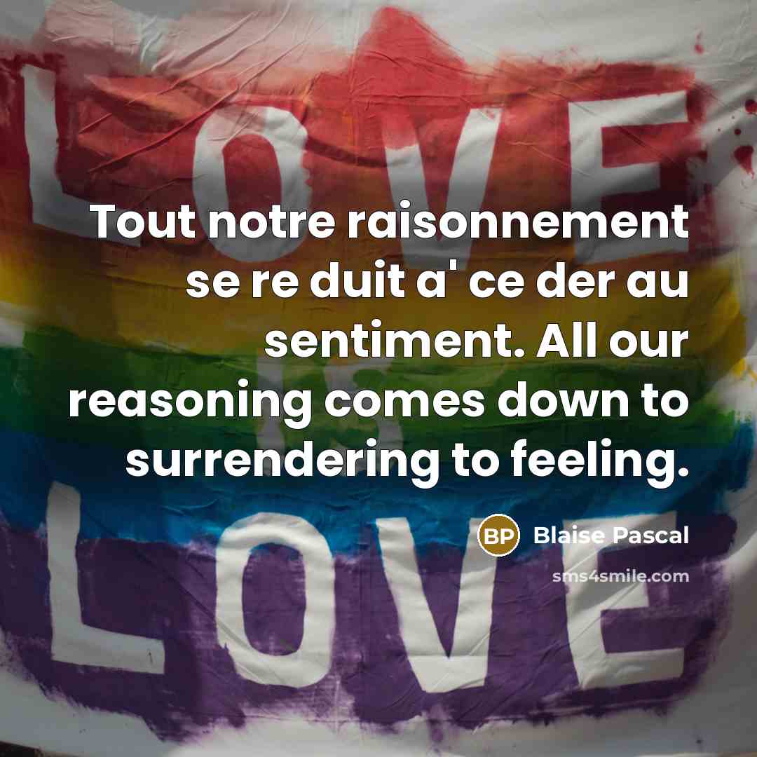 “Tout notre raisonnement se re duit a' ce der au sentiment. All our reasoning comes down to surrendering to feeling.” quote by Blaise Pascal