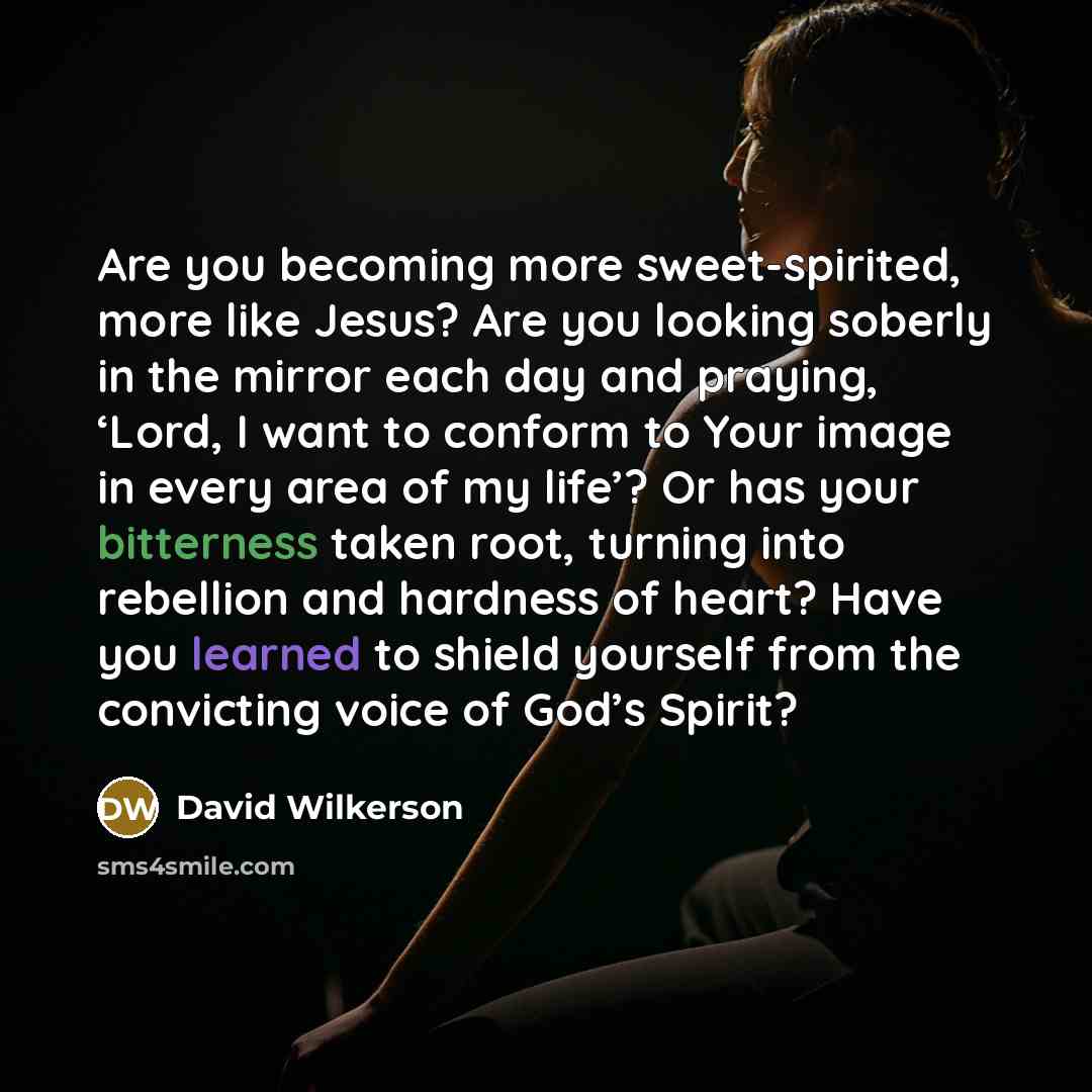 “Are you becoming more sweet-spirited, more like Jesus? Are you…” quote by David Wilkerson