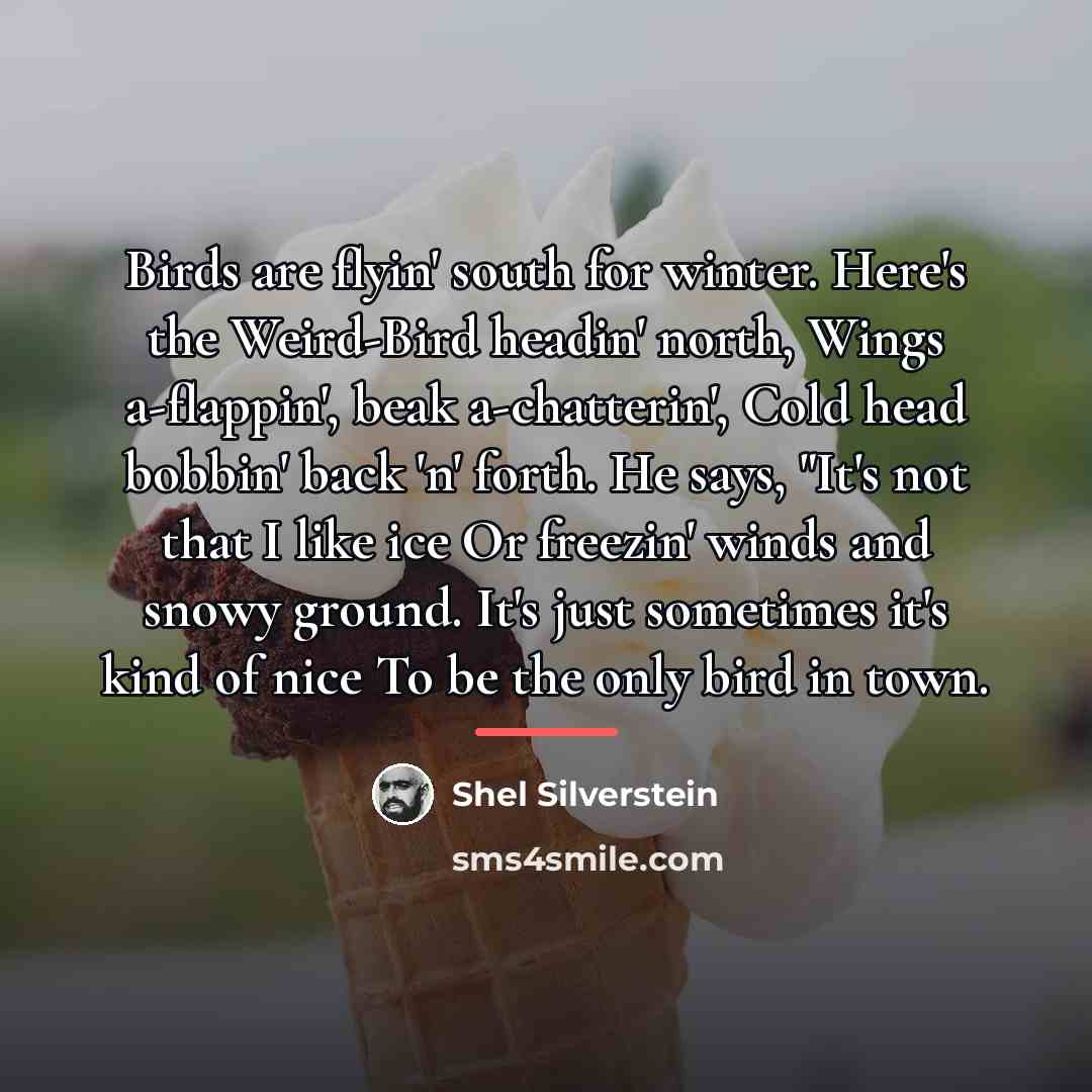 “Birds are flyin' south for winter. Here's the Weird-Bird headin'…” quote by Shel Silverstein