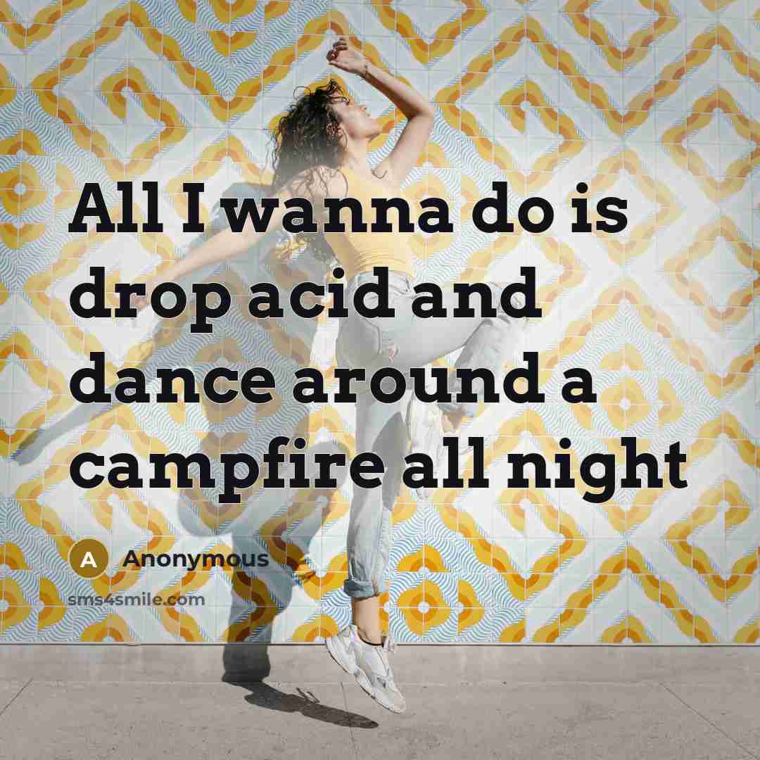 “All I wanna do is drop acid and dance around a campfire all night” quote by Anonymous