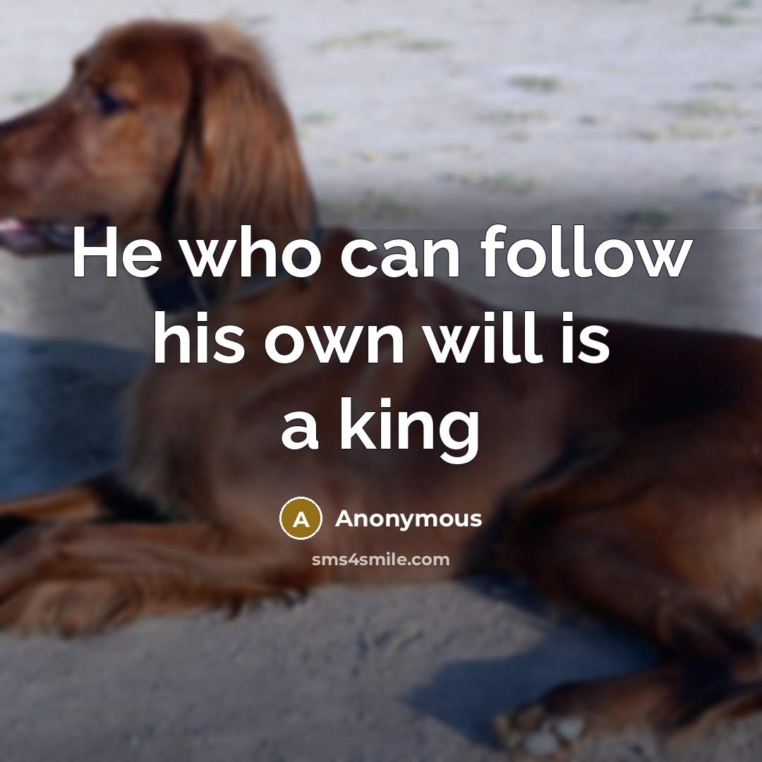 “He who can follow his own will is a king…” quote by Anonymous