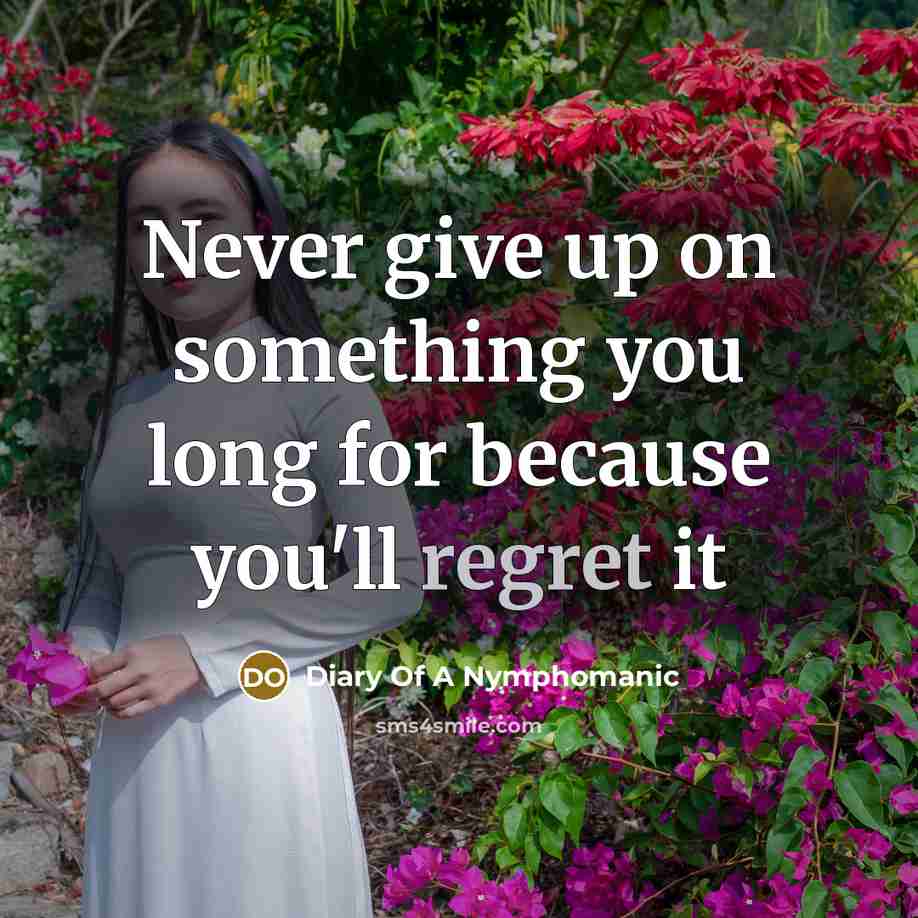 “Never give up on something you long for because you'll regret it” quote by Diary Of A Nymphomanic