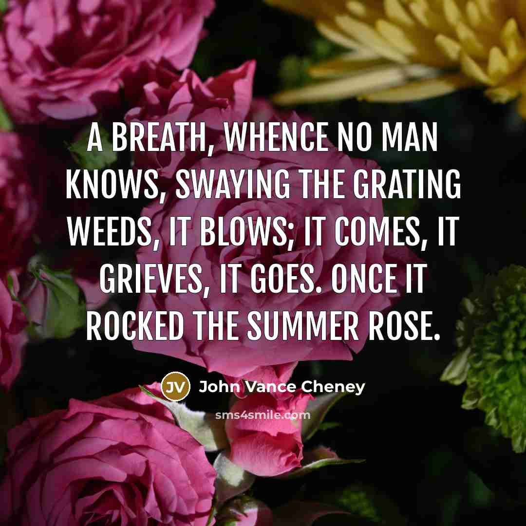 “A breath, whence no man knows, Swaying the grating weeds,…” quote by John Vance Cheney