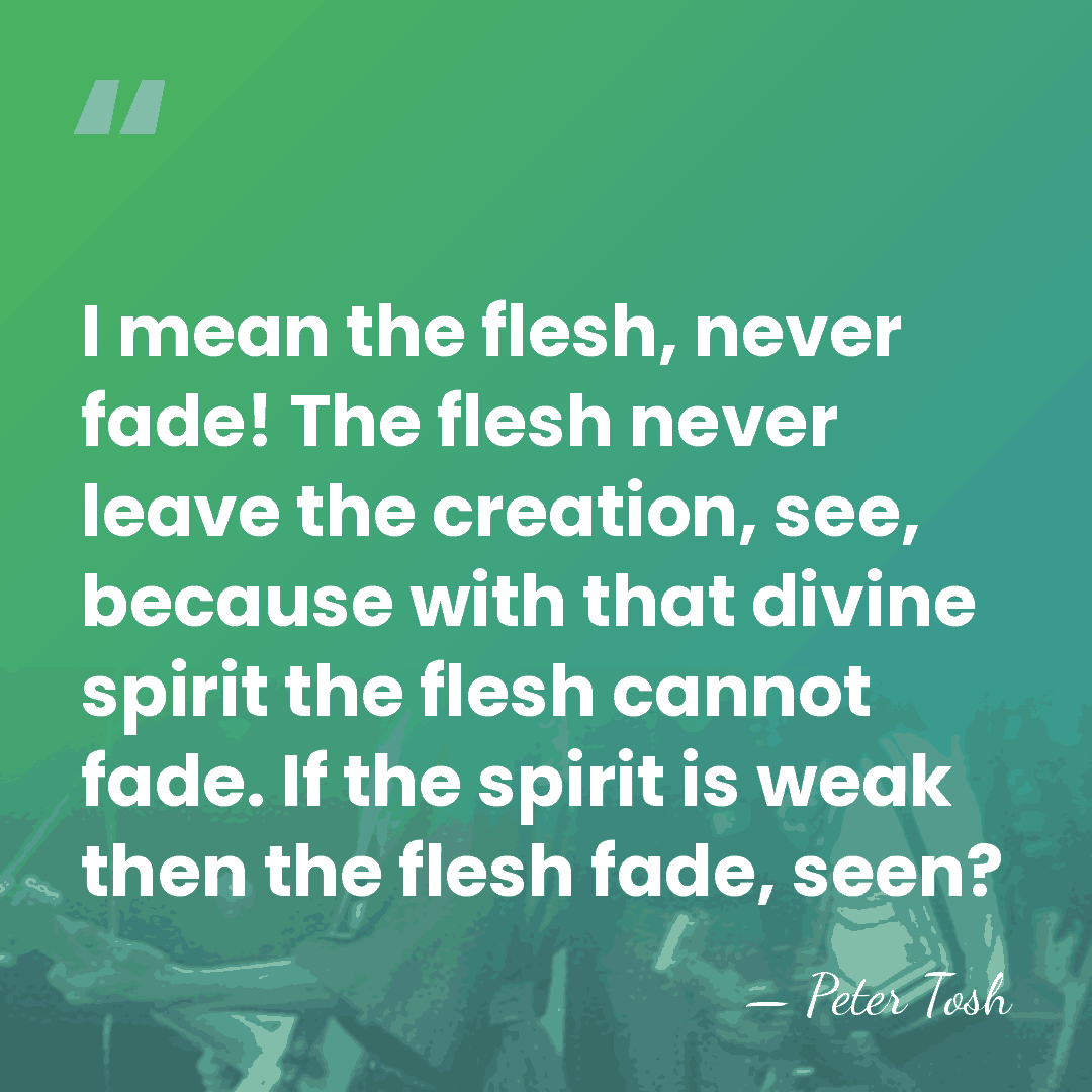 I mean the flesh, never fade! The flesh never leave the creation,&hellip; - Peter Tosh