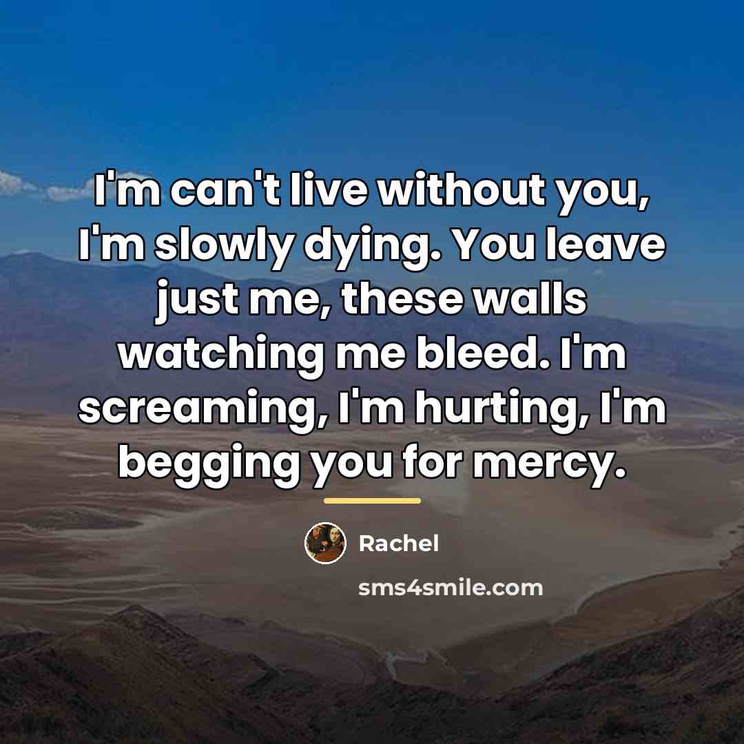 “I'm can't live without you, I'm slowly dying. You leave…” quote by Rachel