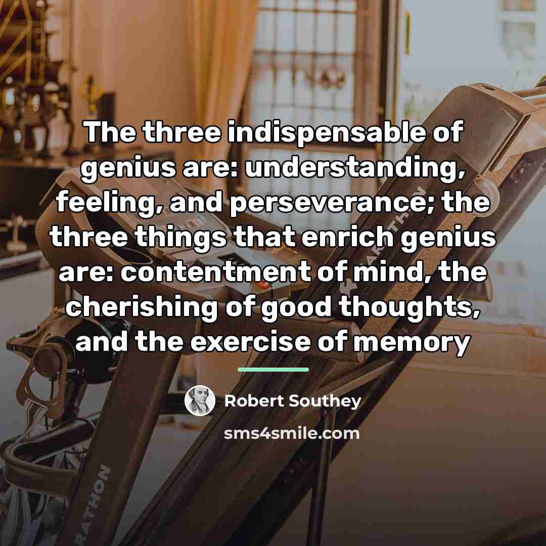 “The three indispensable of genius are: understanding, feeling, and perseverance;…” quote by Robert Southey