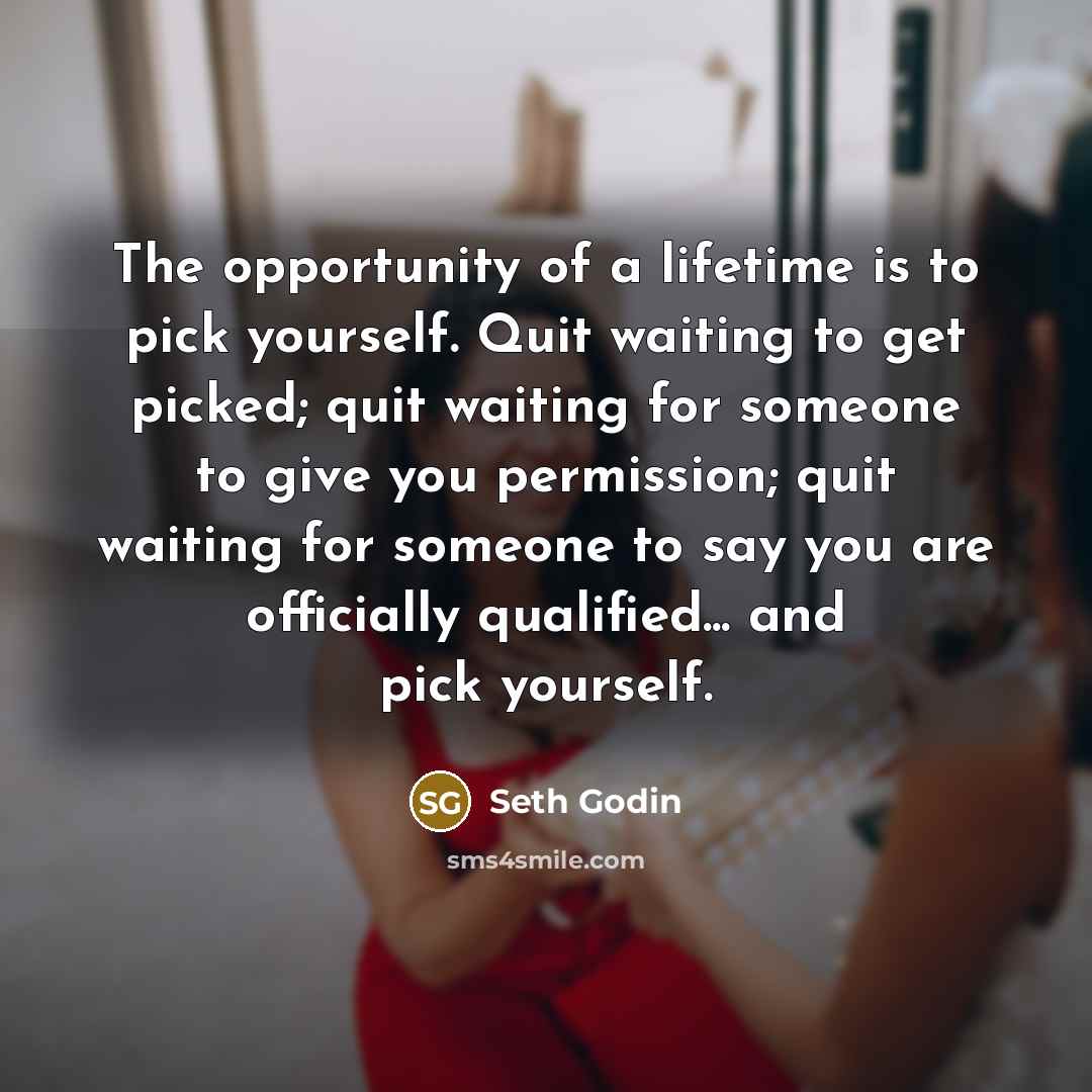 “The opportunity of a lifetime is to pick yourself. Quit…” quote by Seth Godin