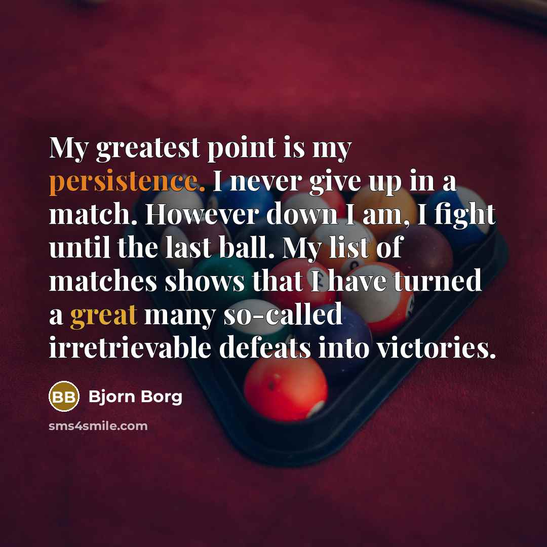“My greatest point is my persistence. I never give up…” quote by Bjorn Borg
