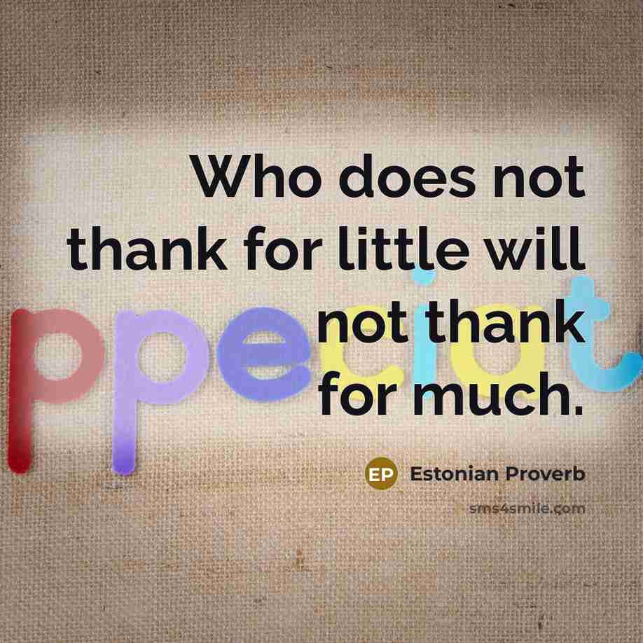 “Who does not thank for little will not thank for…” quote by Estonian Proverb