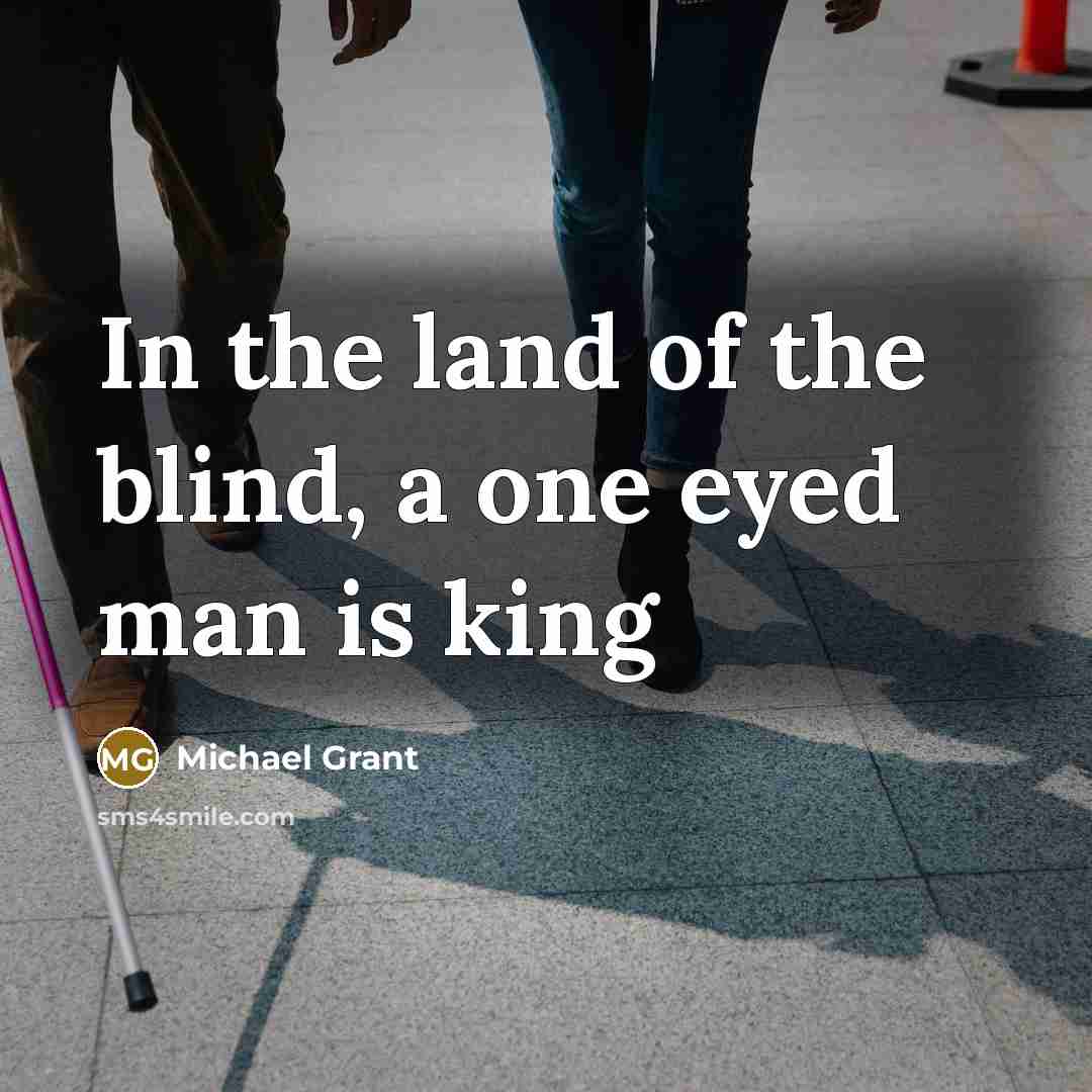 “In the land of the blind, a one eyed man…” quote by Michael Grant