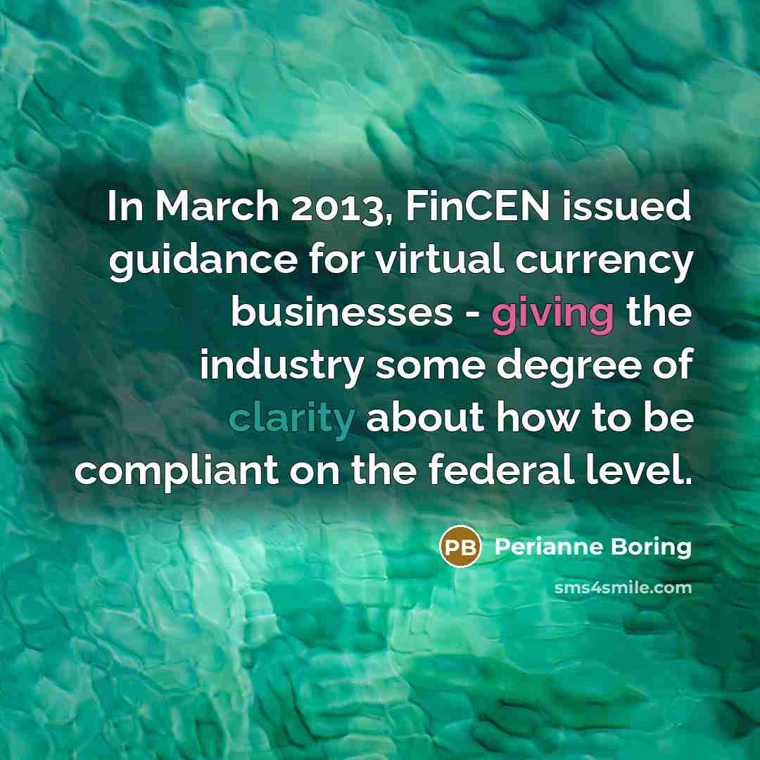 “In March 2013, FinCEN issued guidance for virtual currency businesses…” quote by Perianne Boring