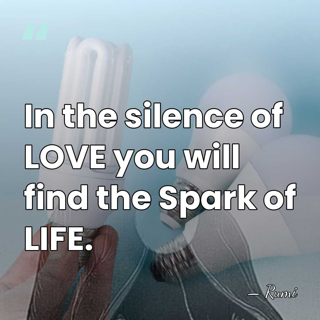 In the silence of LOVE you will find the Spark of LIFE. - Rumi
