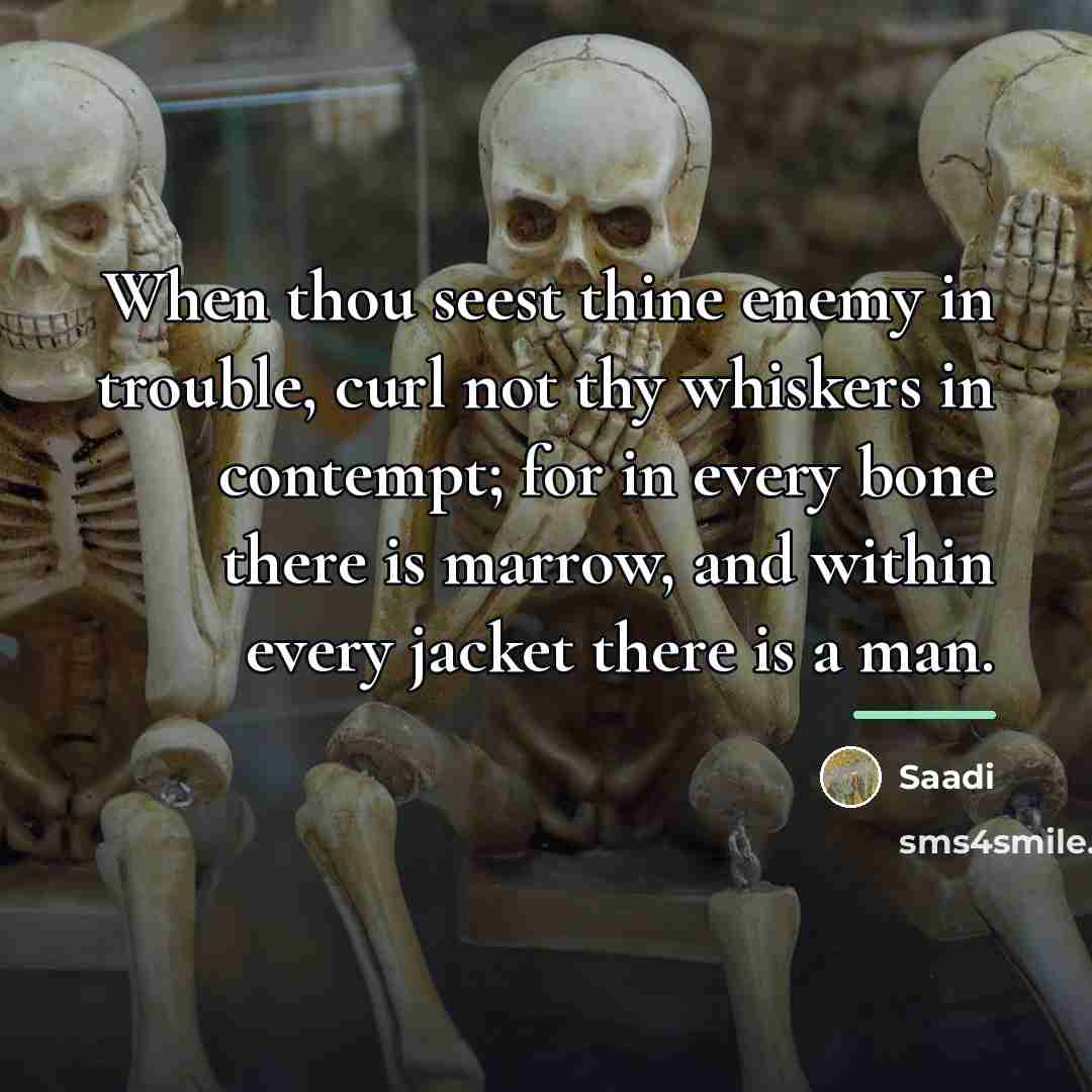 “When thou seest thine enemy in trouble, curl not thy…” quote by Saadi