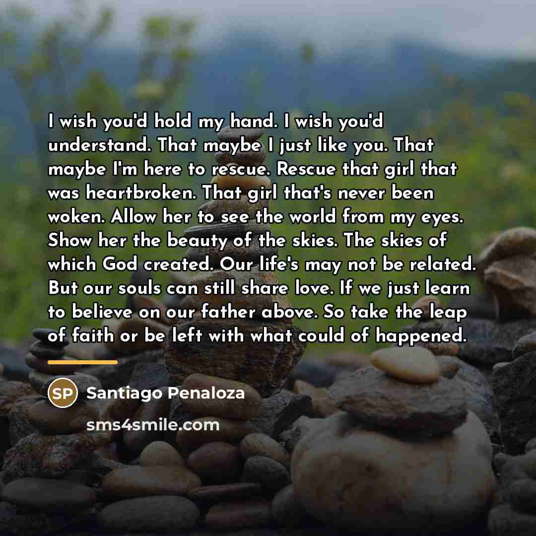 “I wish you'd hold my hand. I wish you'd understand.…” quote by Santiago Penaloza