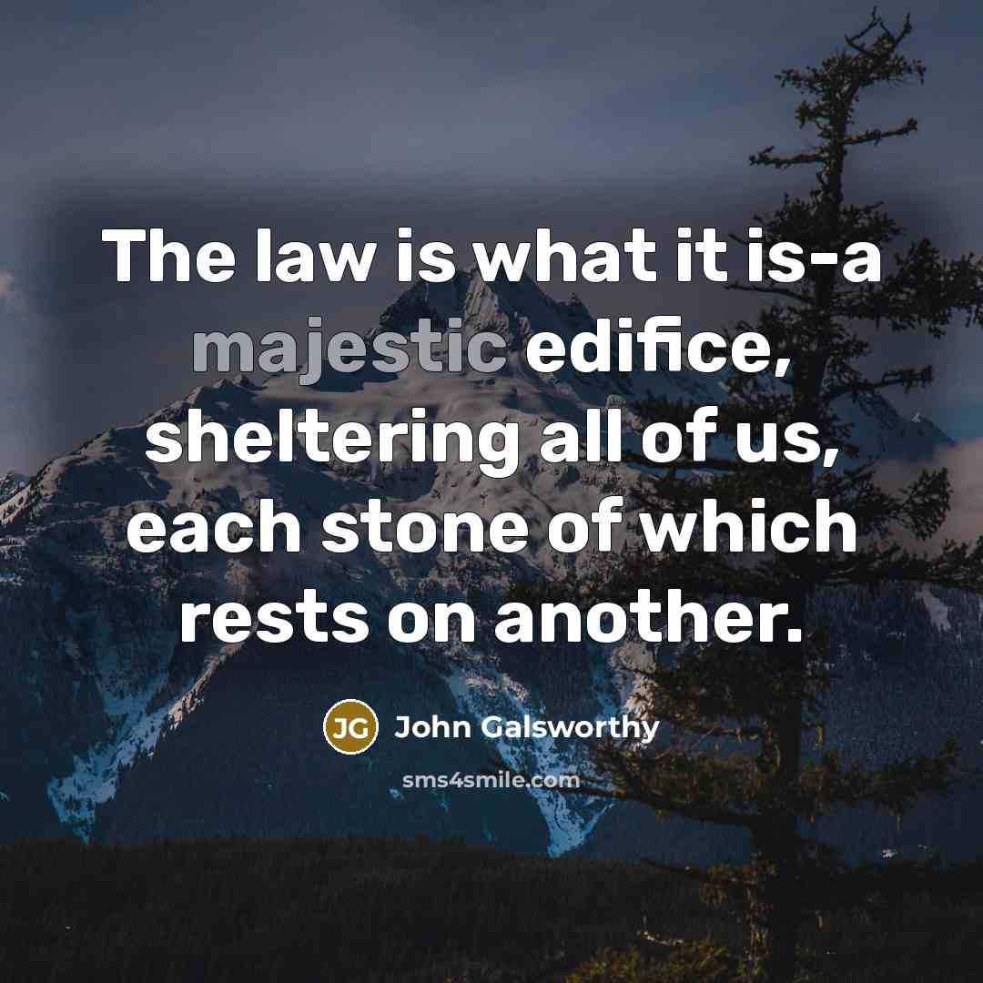“The law is what it is-a majestic edifice, sheltering all…” quote by John Galsworthy