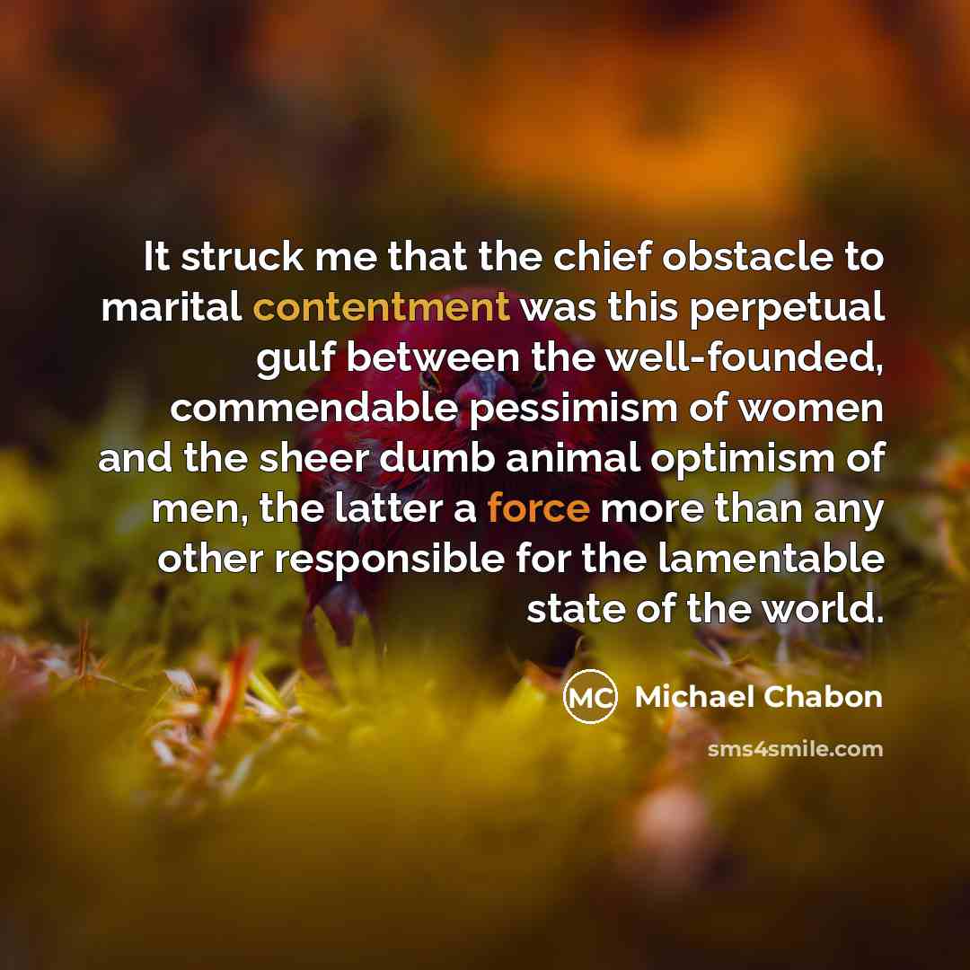 “It struck me that the chief obstacle to marital contentment…” quote by Michael Chabon