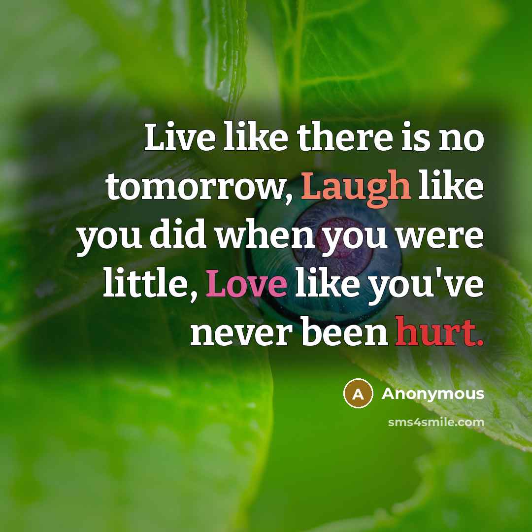 “Live like there is no tomorrow, Laugh like you did…” quote by Anonymous