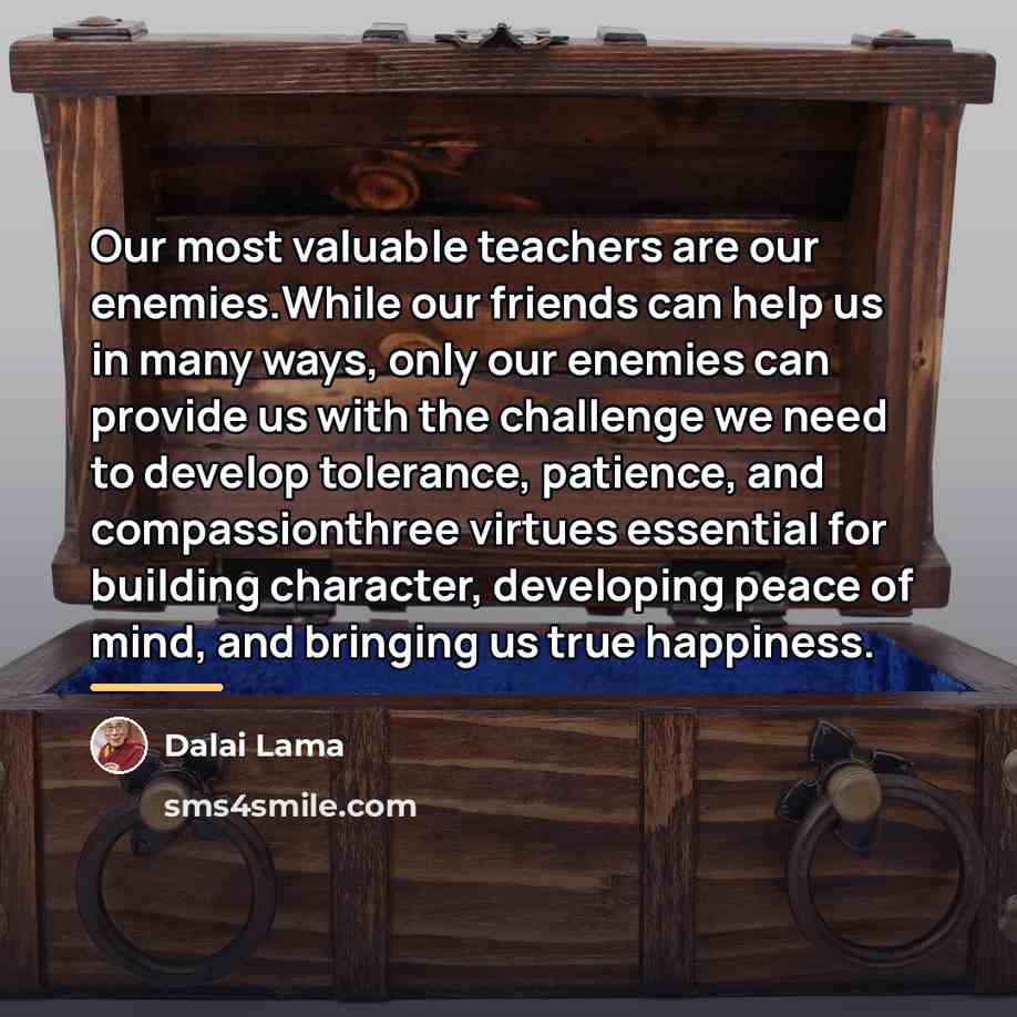 “Our most valuable teachers are our enemies.While our friends can…” quote by Dalai Lama