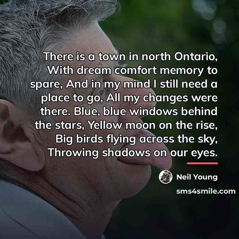 “There is a town in north Ontario, With dream comfort…” quote by Neil Young
