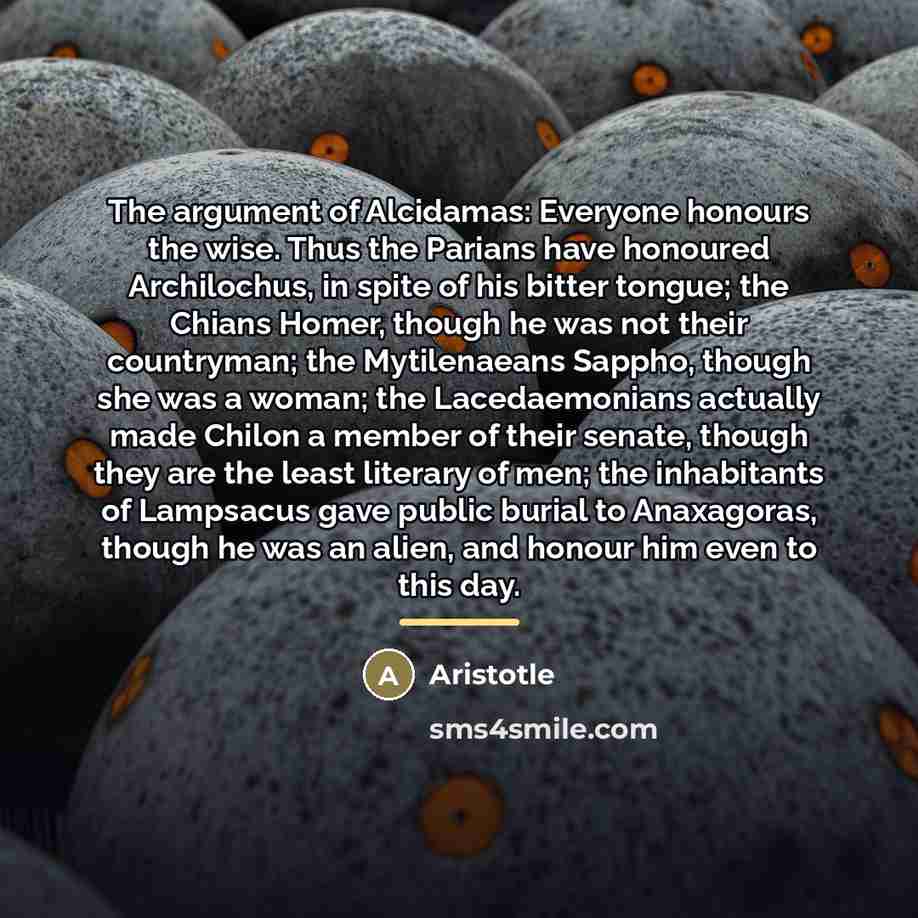 “The argument of Alcidamas: Everyone honours the wise. Thus the…” quote by Aristotle