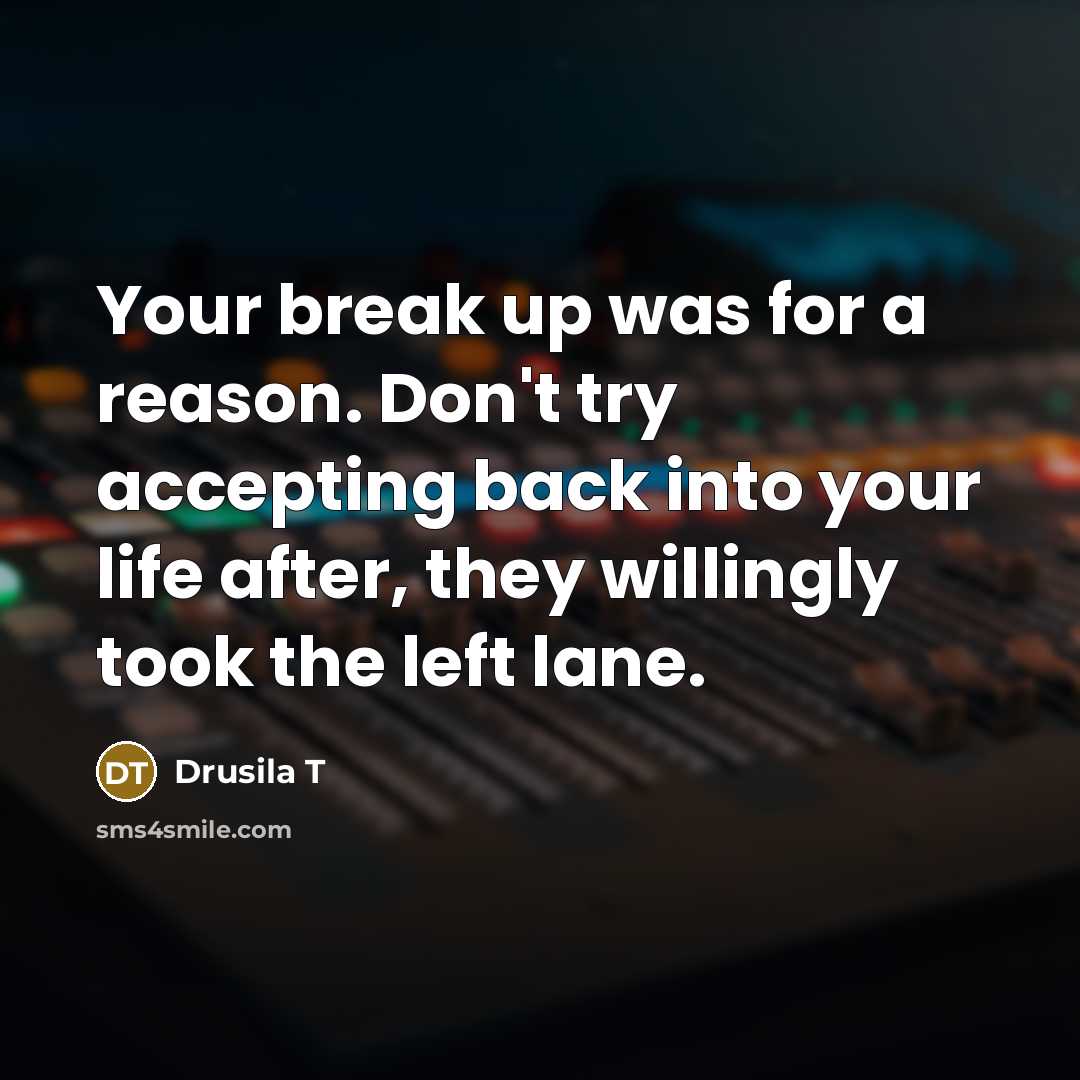 “Your break up was for a reason. Don't try accepting…” quote by Drusila T