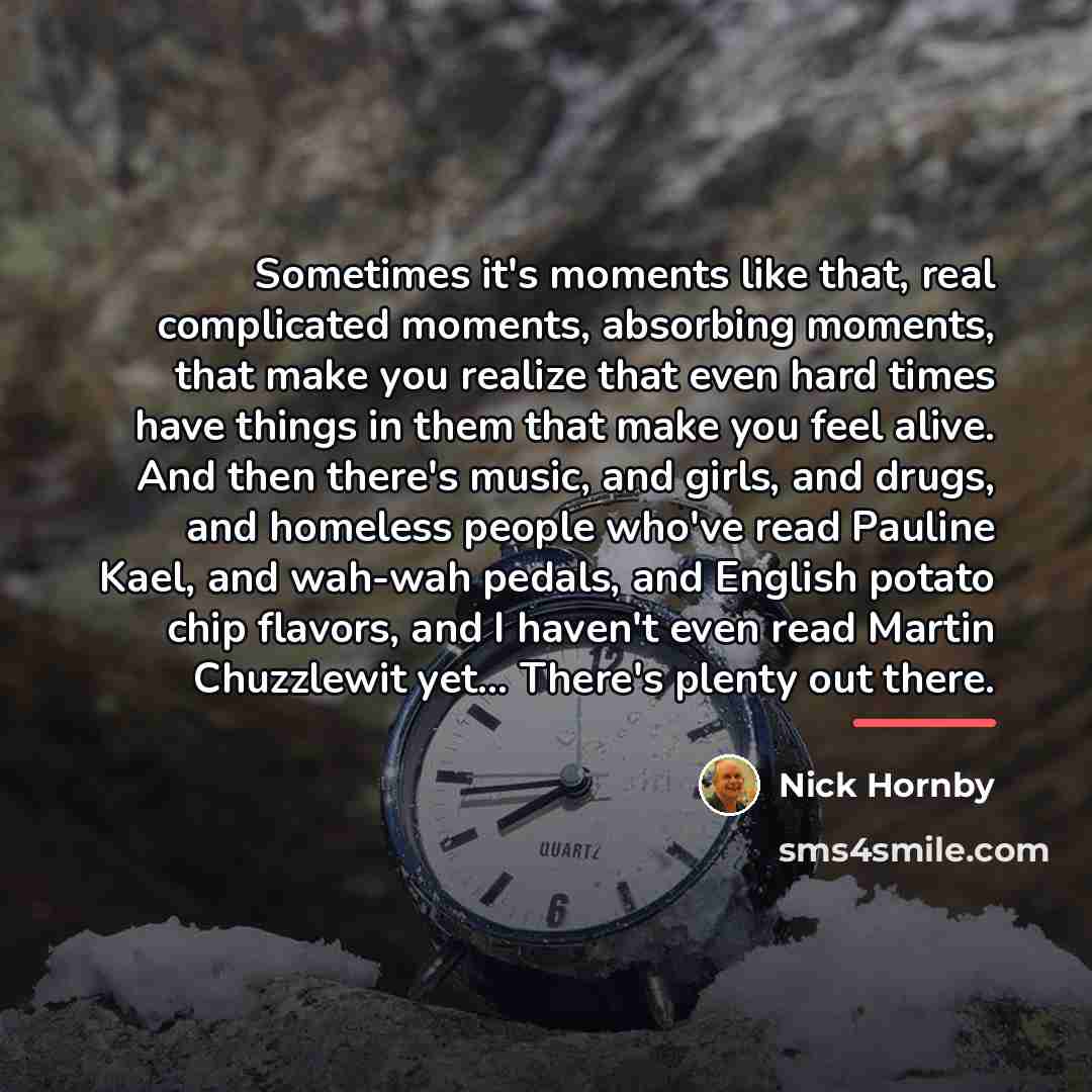 “Sometimes it's moments like that, real complicated moments, absorbing moments,…” quote by Nick Hornby