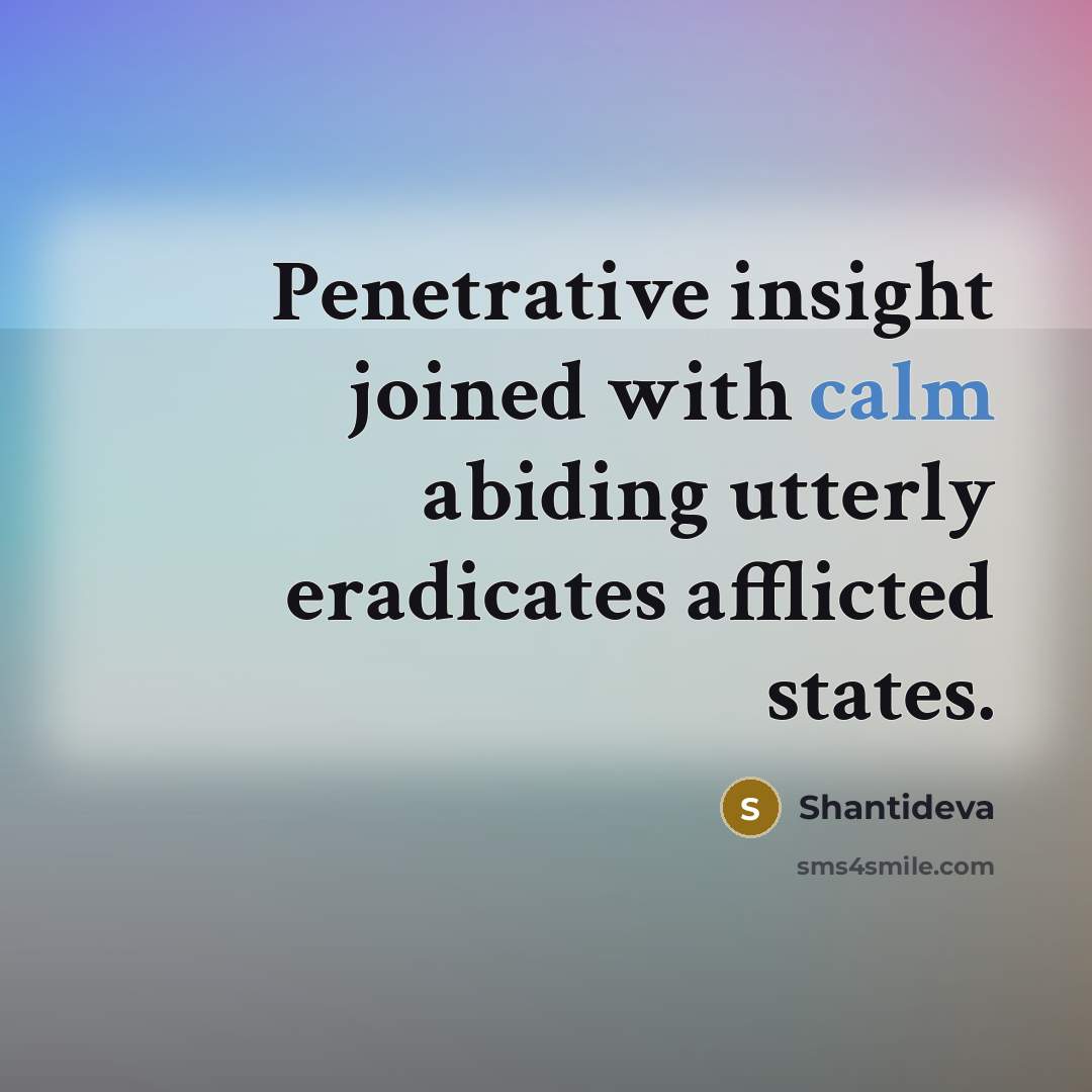 “Penetrative insight joined with calm abiding utterly eradicates afflicted states.…” quote by Shantideva