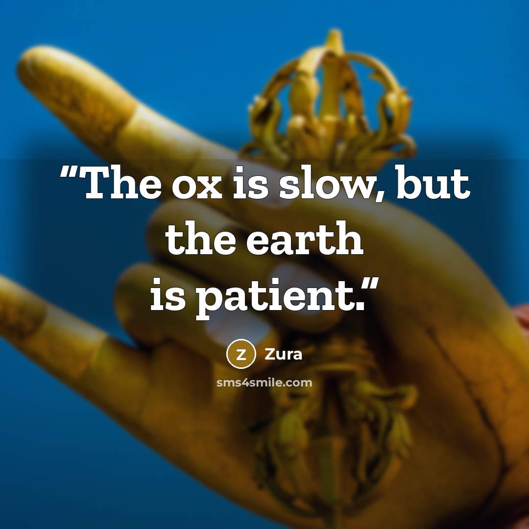 “The ox is slow, but the earth is patient.” quote by Zura