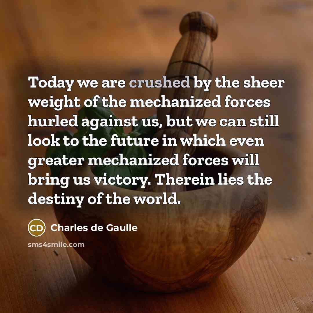 “Today we are crushed by the sheer weight of the…” quote by Charles de Gaulle
