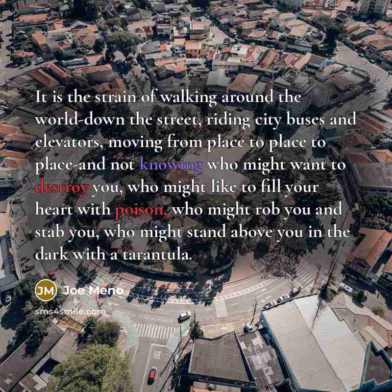 “It is the strain of walking around the world-down the…” quote by Joe Meno