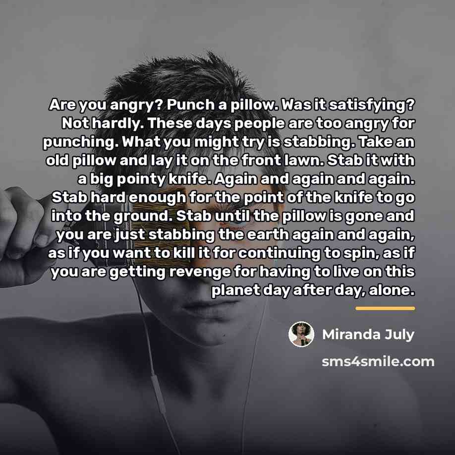 “Are you angry? Punch a pillow. Was it satisfying? Not…” quote by Miranda July