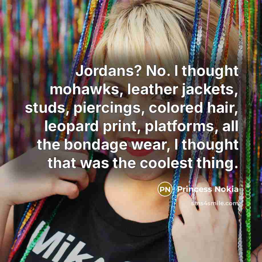 “Jordans? No. I thought mohawks, leather jackets, studs, piercings, colored…” quote by Princess Nokia