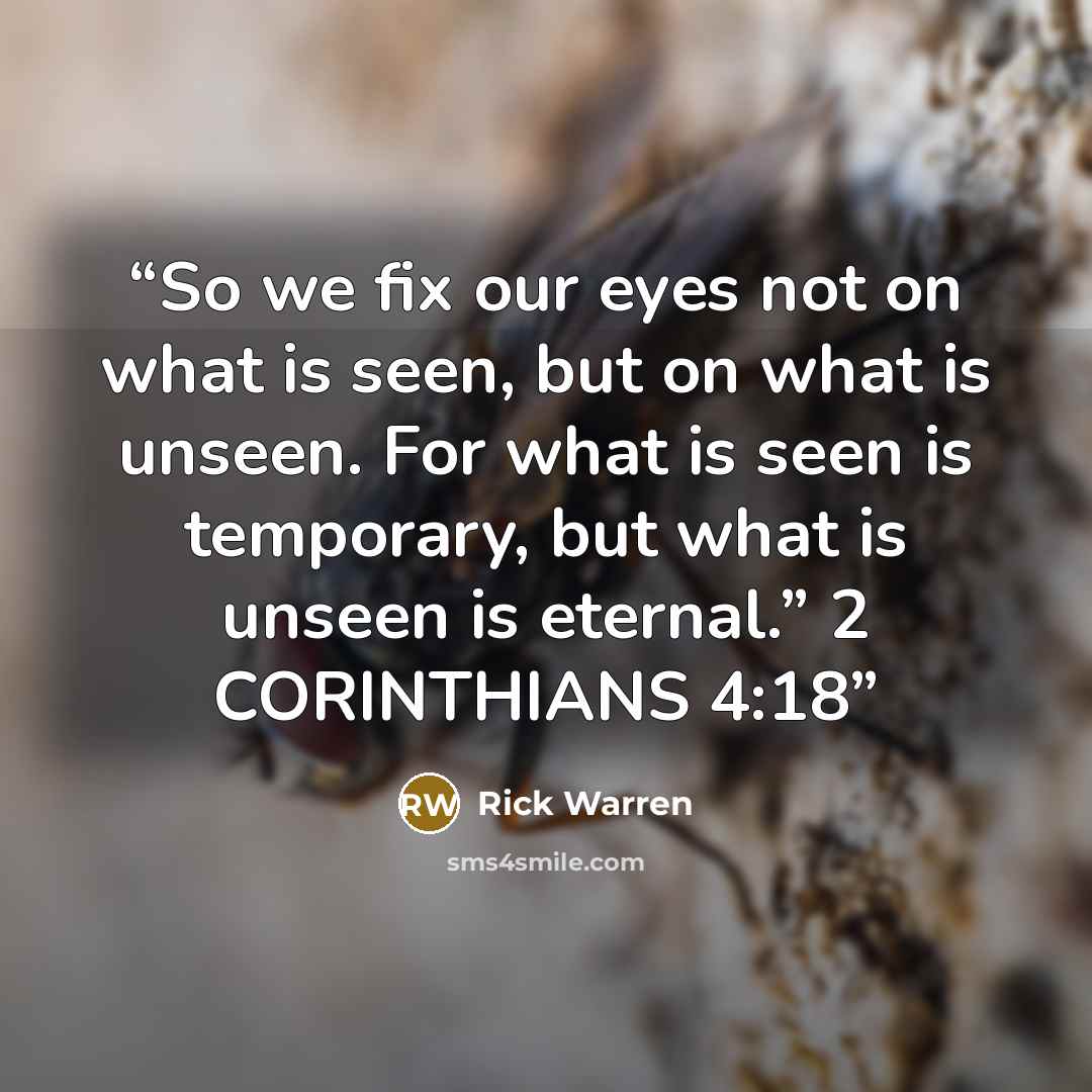 “So we fix our eyes not on what is seen, but on what is unseen. For what is seen is temporary, but what is unseen is eternal.” 2 CORINTHIANS 4:18” quote by Rick Warren