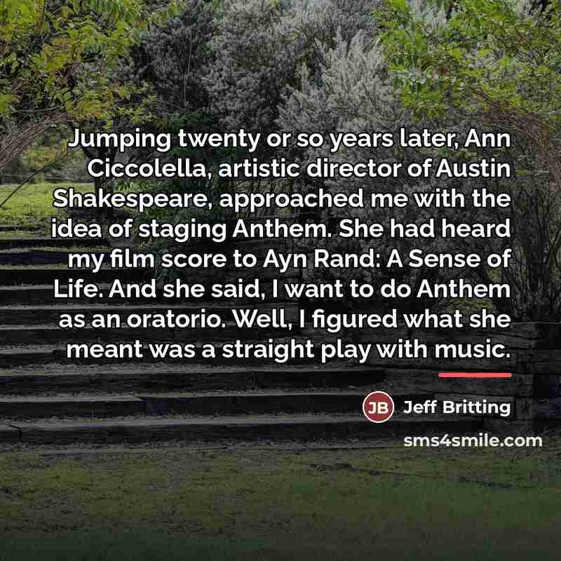 “Jumping twenty or so years later, Ann Ciccolella, artistic director…” quote by Jeff Britting