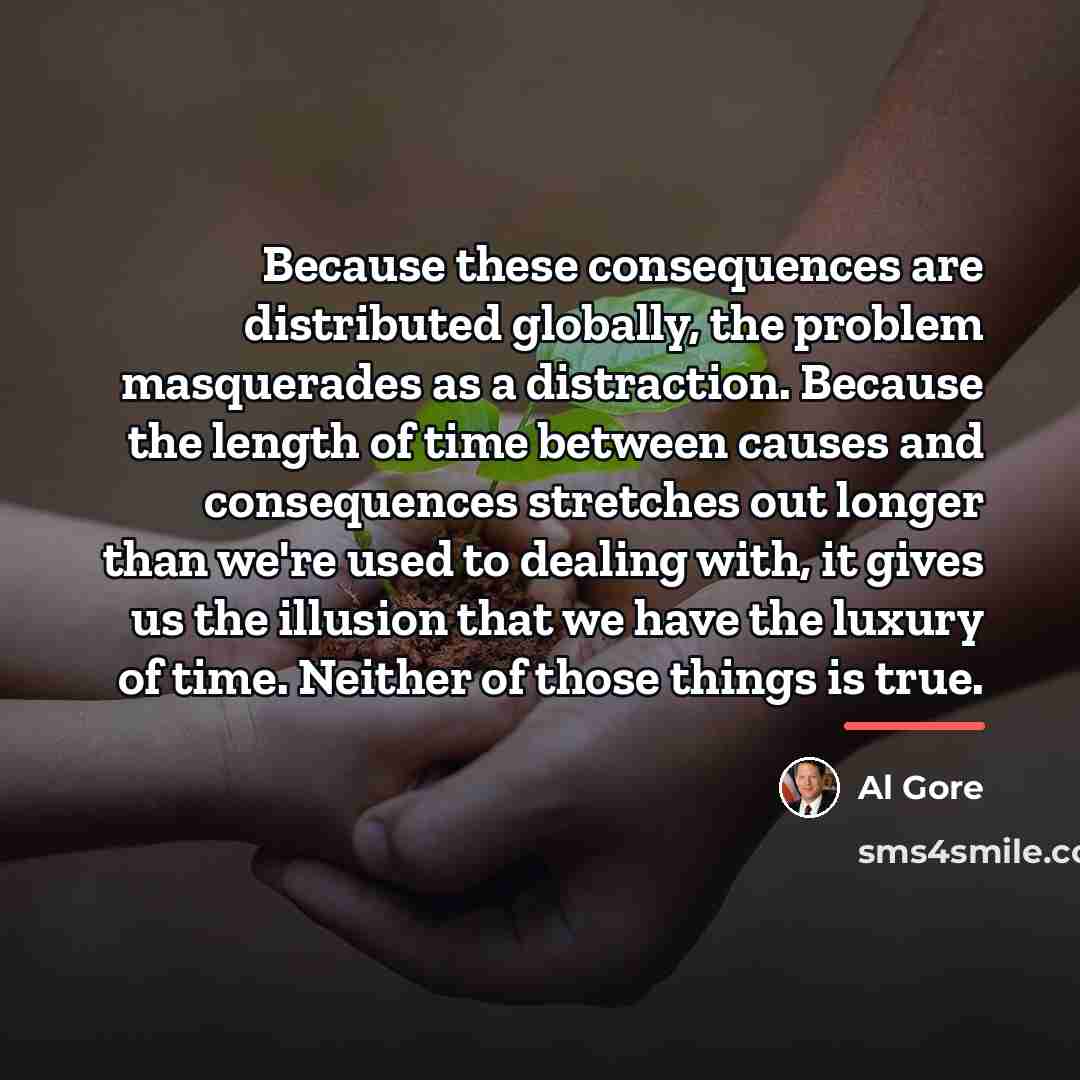 “Because these consequences are distributed globally, the problem masquerades as…” quote by Al Gore