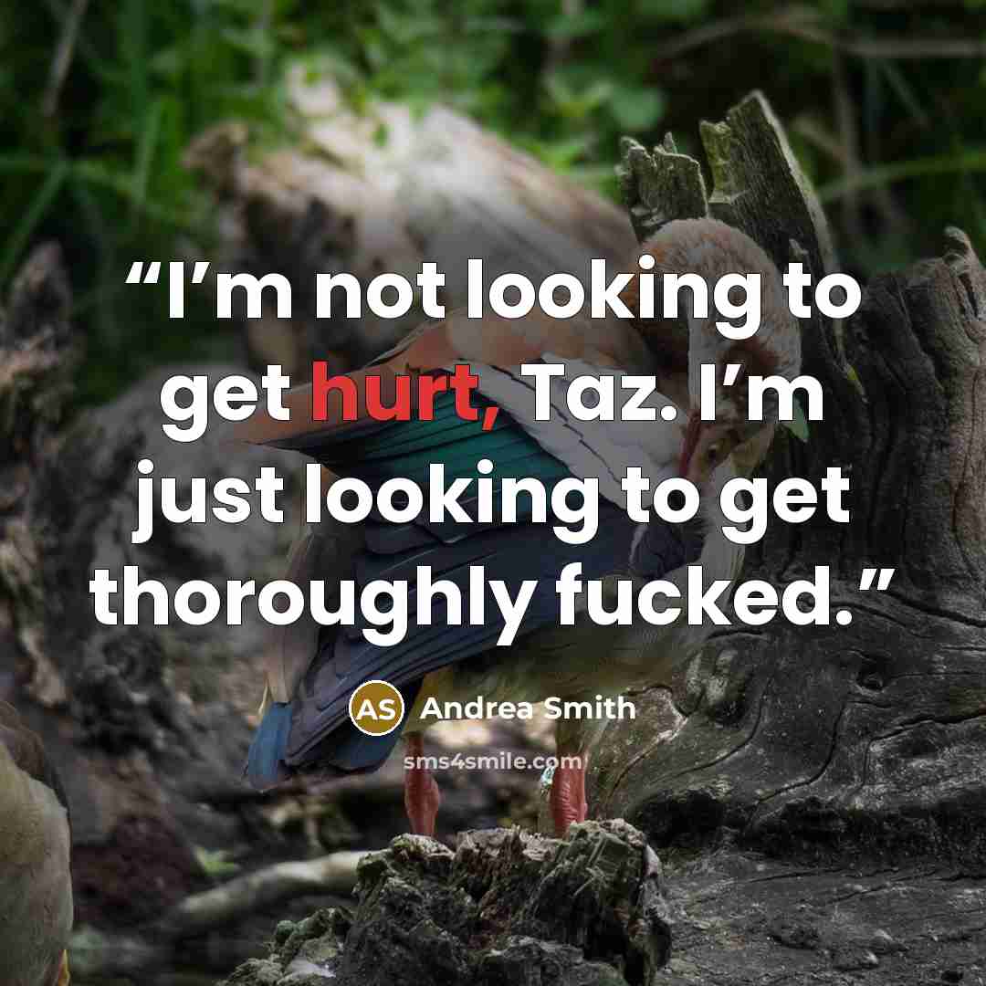 “I’m not looking to get hurt, Taz. I’m just looking to get thoroughly fucked.” quote by Andrea Smith