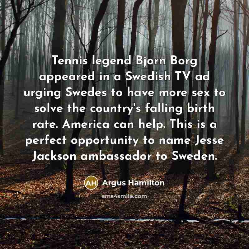 “Tennis legend Bjorn Borg appeared in a Swedish TV ad…” quote by Argus Hamilton