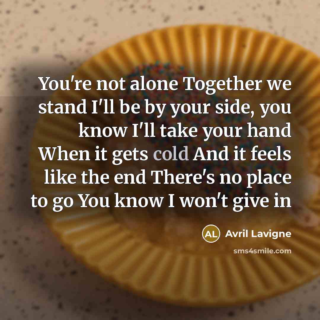 “You're not alone Together we stand I'll be by your…” quote by Avril Lavigne
