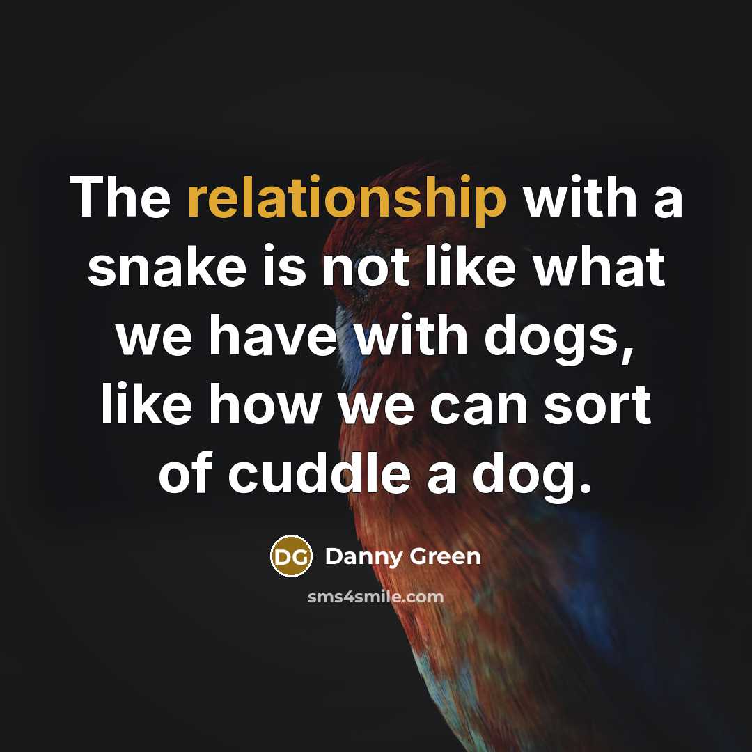 “The relationship with a snake is not like what we have with dogs, like how we can sort of cuddle a dog.” quote by Danny Green