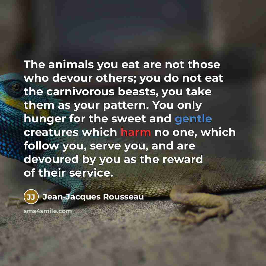 “The animals you eat are not those who devour others;…” quote by Jean-Jacques Rousseau