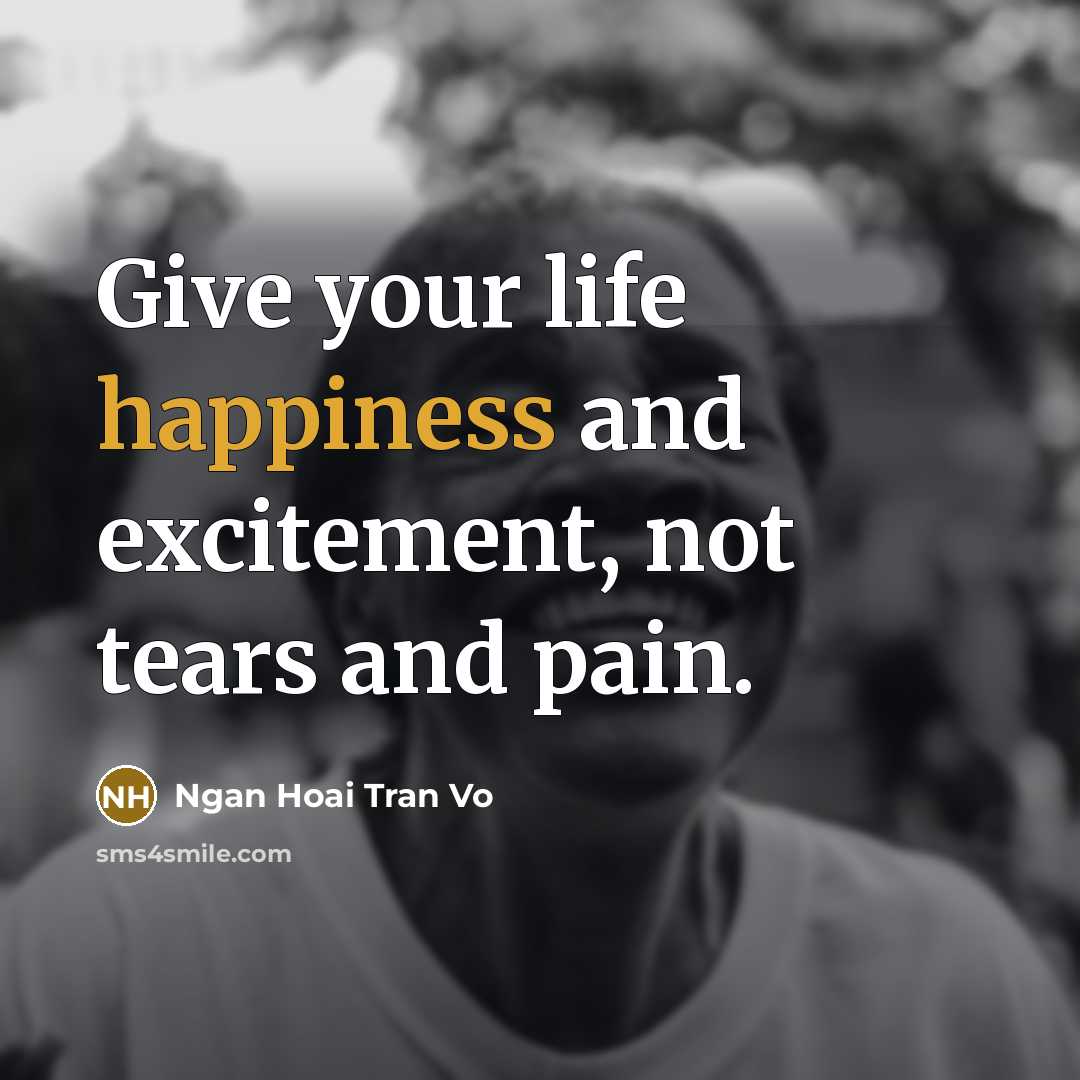 “Give your life happiness and excitement, not tears and pain.…” quote by Ngan Hoai Tran Vo