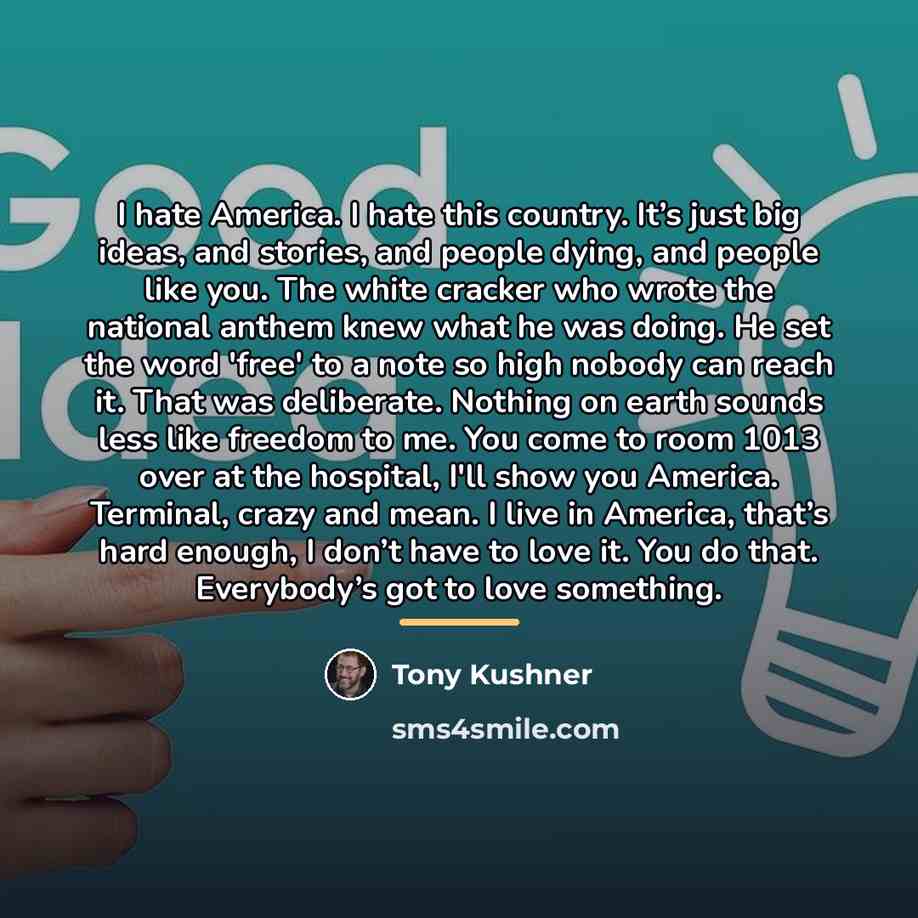 “I hate America. I hate this country. It’s just big…” quote by Tony Kushner