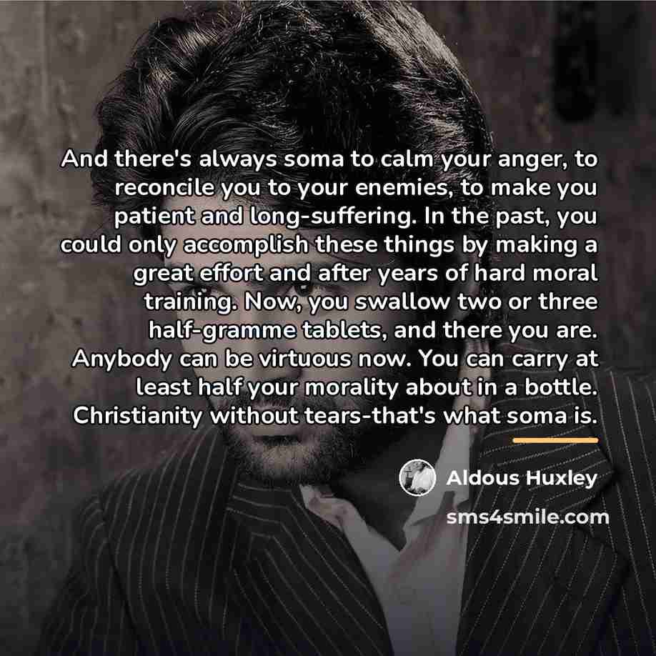“And there's always soma to calm your anger, to reconcile…” quote by Aldous Huxley