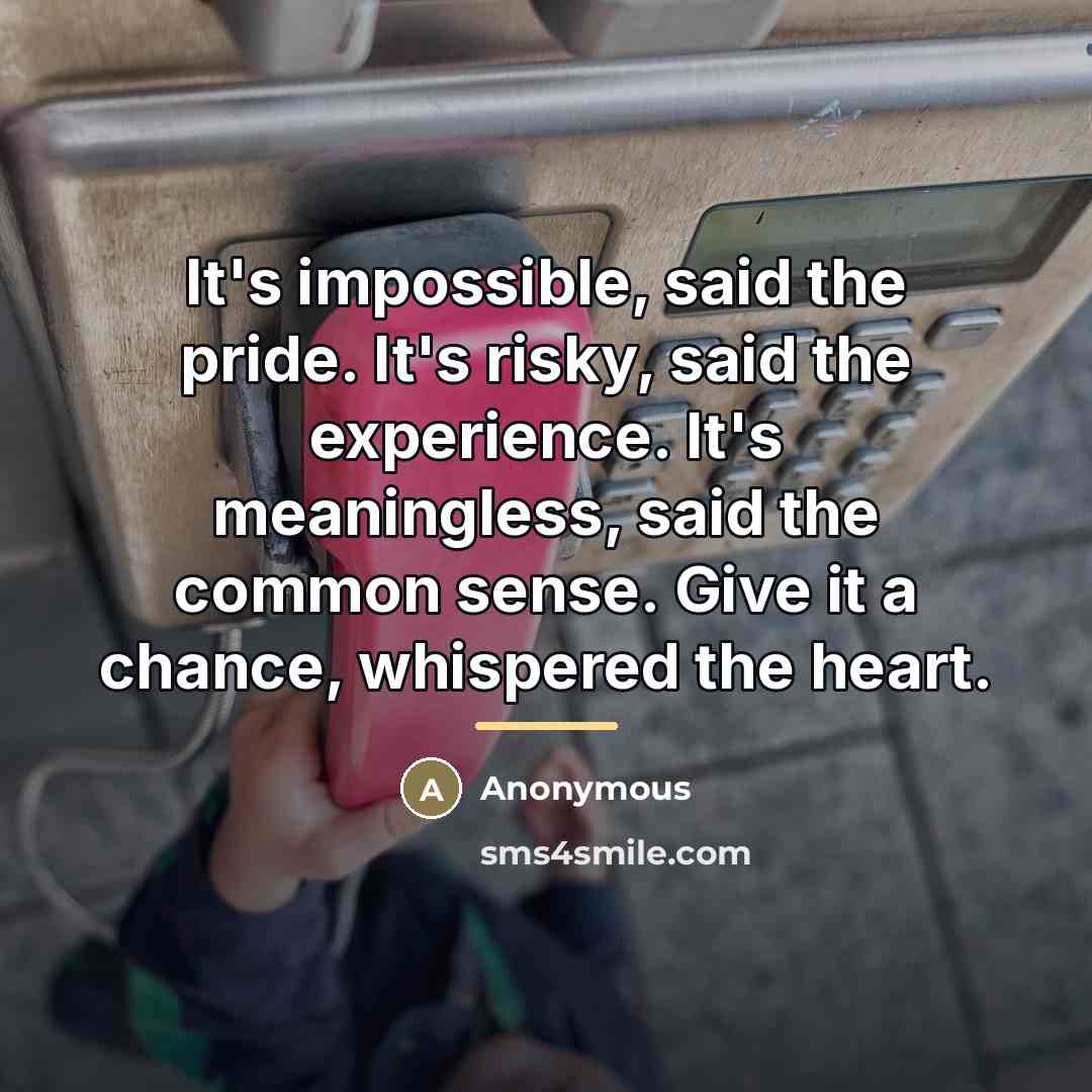 “It's impossible, said the pride. It's risky, said the experience.…” quote by Anonymous