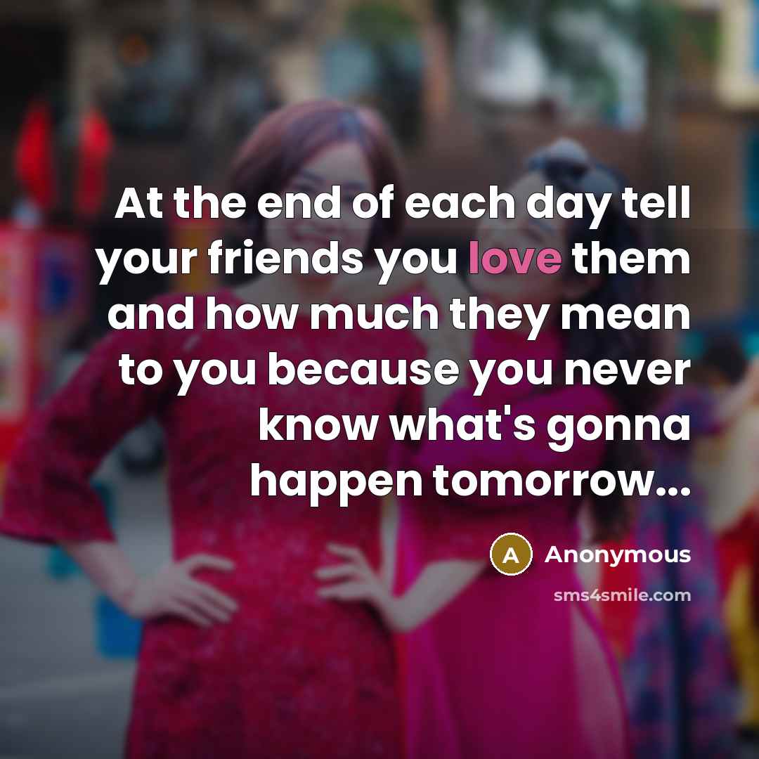 “At the end of each day tell your friends you…” quote by Anonymous